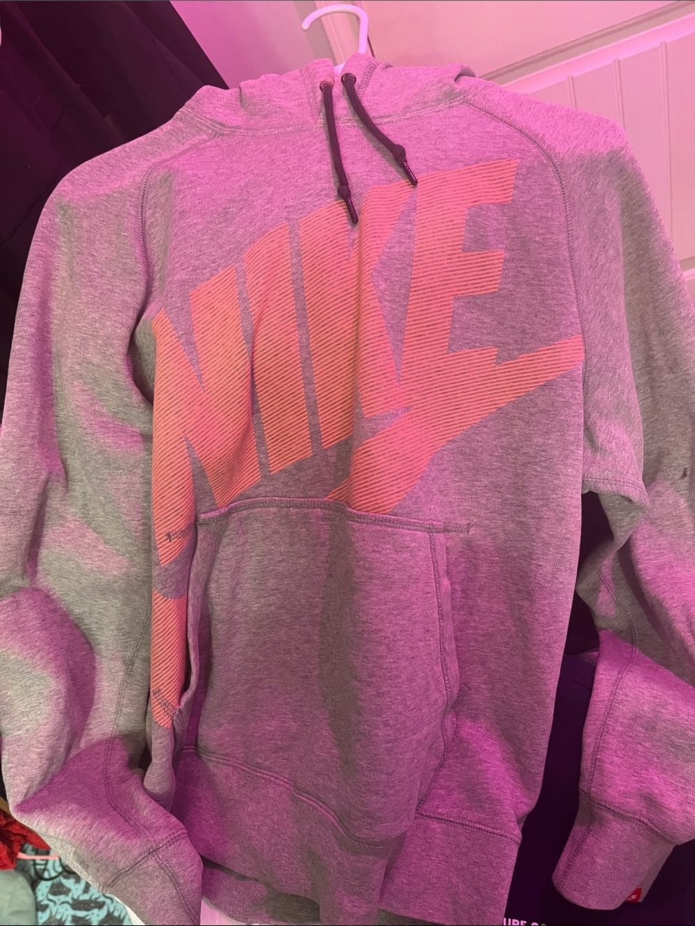 Nike Gray Hoodie with Pink Nike Script